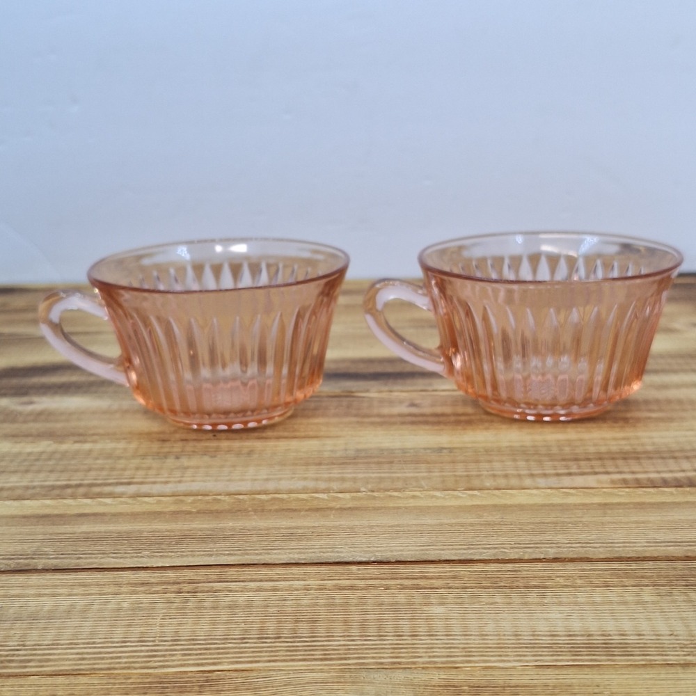 2 Vintage‎ Anchor Hocking Queen Mary Ribbed Pink Depression Glass Cups 3 3/4" - Picture 2 of 10